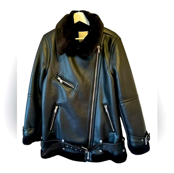 $189 Bagatelle Oversized Faux Shearling Jacket Black Moto Coat size L LAST WEEK! - Picture 4 of 9